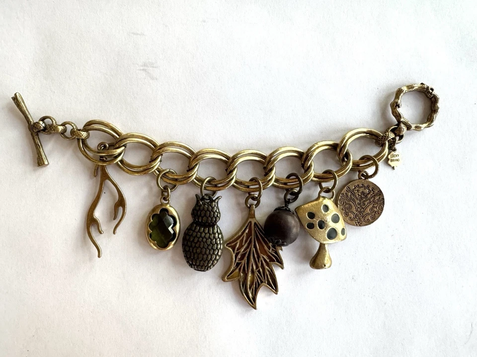 Lucky Brand Charm Bracelet Owl Mushroom Antlers Leaf Chunky Statement Y2K - Image 2 of 3