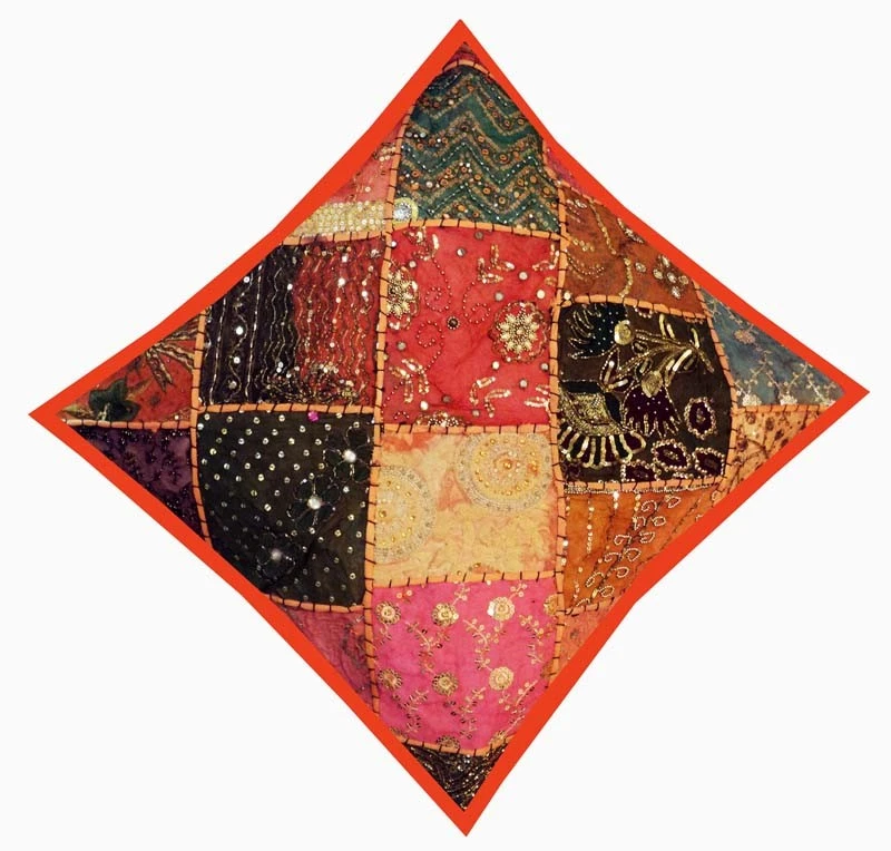 24" TRADITIONAL SARI BEADS SEQUIN THROW CUSHION PILLOW COVER FATHER'S DAY GIFT