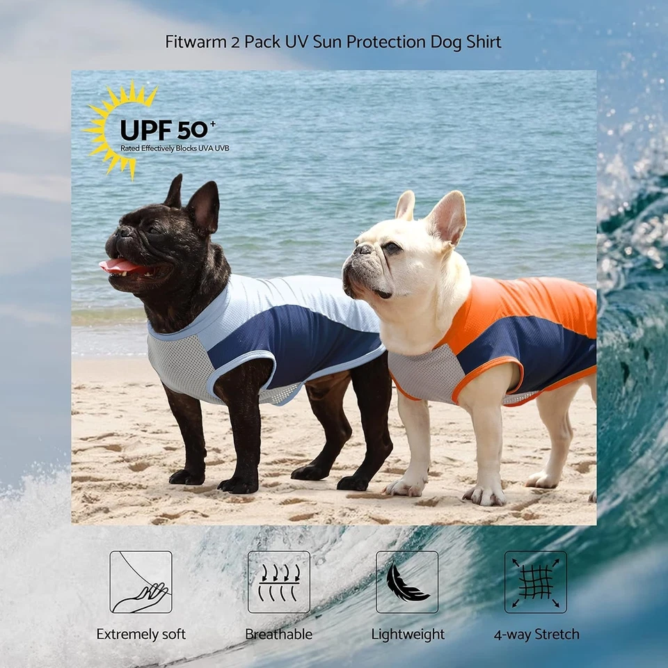 Paquete de 2 camisas de protección solar para perros gatos FPS 50 ligeras de secado rápido traje de verano Foto 4 de 4