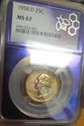 1958 D Washington Quarter 25c - NGC MS67 CAC - MEGA WHOA TONER! +++COLORS+++