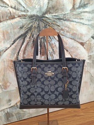 COACH シグネチャー モリートート シャンブレー デニム ショルダーバッグ NEW COACH MOLLIE TOTE 25 IN SIGNATURE CHAMBRAY (CH228)GOLD/DENIM
