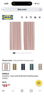 IKEA SANELA Curtains 1 Pair light soft pink VELVET 55''×98'' 104.140.14