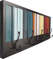 Attaccapanni Da Muro in Legno Naturale Di Acacia, Appendiabiti 100X35Cm Con 5 Ga