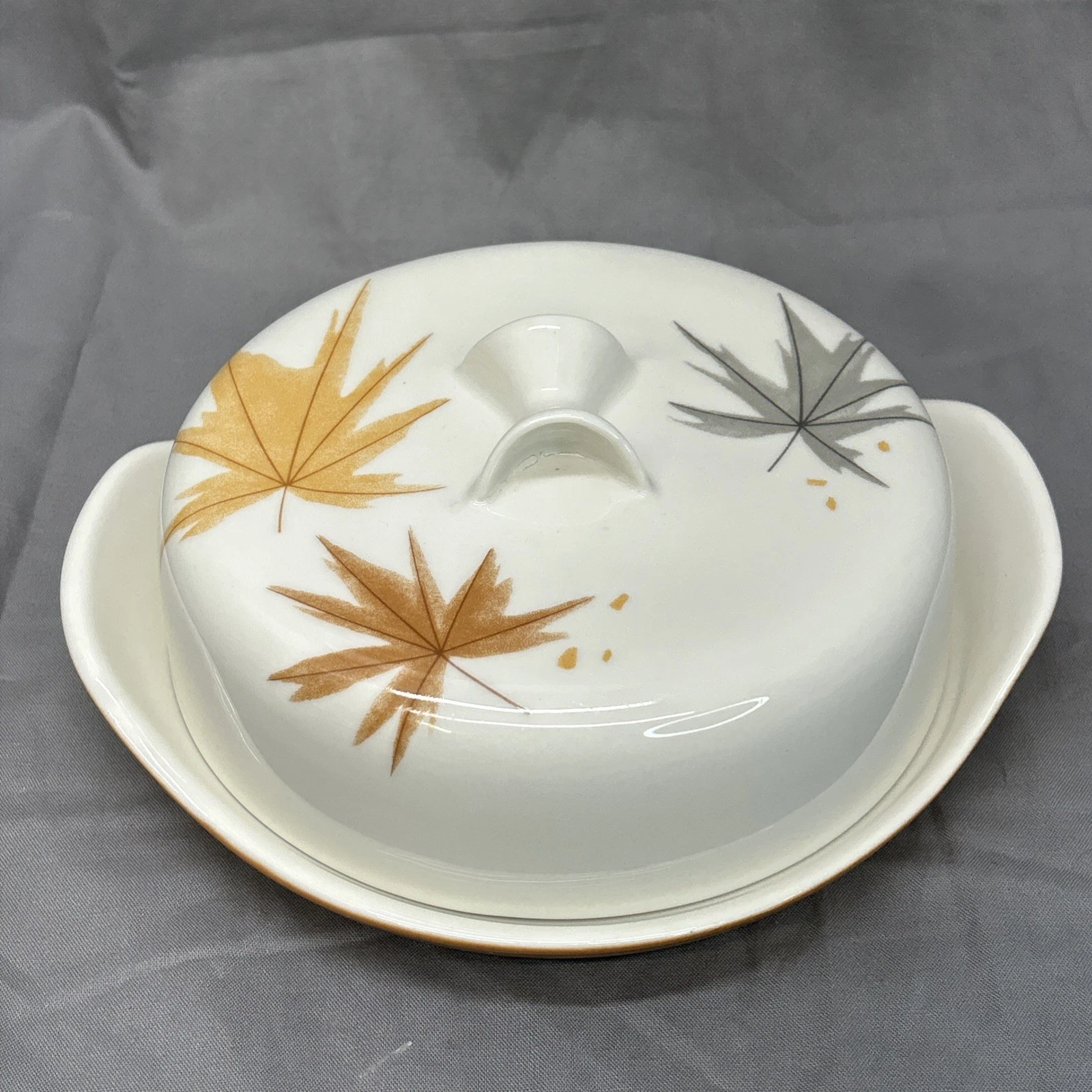 Vtg Butter Dish w/ Lid Harvest Time Pattern by Ben Seibel for Iroquois China