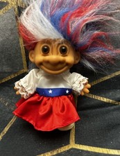Russ Around The World Patriotic Troll Girl Doll USA Red White Blue Hair