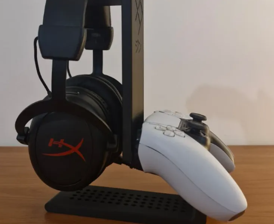 Dual Purpose Headset and Controller Holder for Gaming Desk Premium Black Finish
