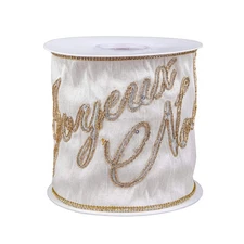 4 in. HGTV Home Collection Dupioni Embroidered Joyuex Noel Ribbon