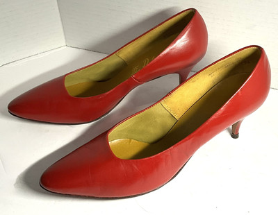 Vintage Pre-Owned 1950 s-60 s Patti Debs Red Leather Heels Pumps Shoes 8AA