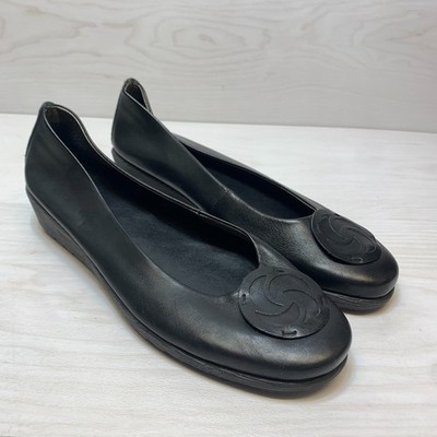 The FLEXX Bon Plush Ballet Flats Womens Size 10 Black Leather Slip On Shoes