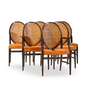 Paul McCobb for Calvin Mid Century Double Cane, Mahogany Dining Chair - Set of 6