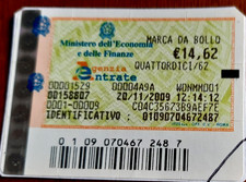 20 NOV 2009 SPLENDIDA  MARCA  da BOLLO  da Euro 14,62  ( 14,62) USD 20. 11. 2009