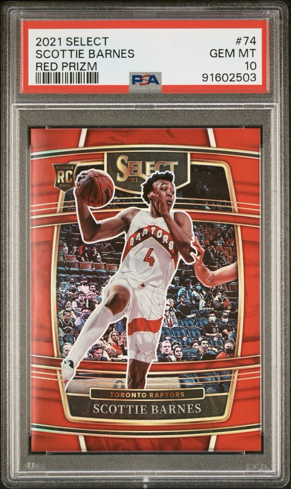 2021-22 Panini Select Scottie Barnes Red Prizm /199 Rookie RC #74 PSA 10 Raptors