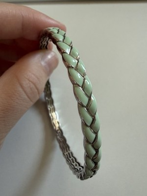 Belle Étoile Treccia 925 Sterling Silver Mint Green Enamel Bangle Bracelet 20g