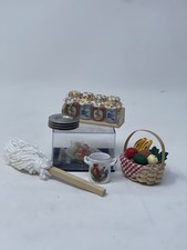 1:12 Dollhouse Miniature Groceries Lot Food  Drinks Basket Jars Plates Stew Pot