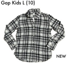 Gap Kids Size L 10 NWT Gray Black White Plaid Button Down Flannel Shirt Boys