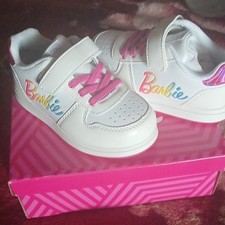 Barbie Girls' White Pink Hook Loop Sneakers with Logo Accent Low Top