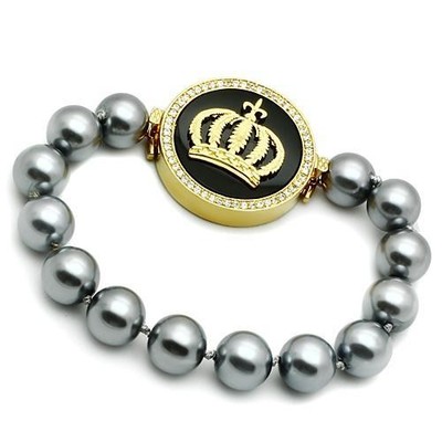 Women's Gold Plated Brass Bracelet Semi-Precious Onyx Jet - Bridal Shower, Weddi