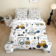 7 Pieces Construction Comforter Set for Twin Size Truck Car Bedding Set for B...