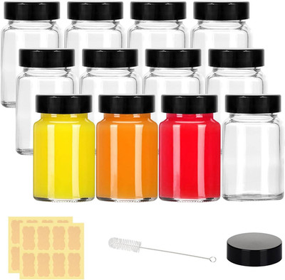 2 Oz Small Clear Glass Bottles with Lids - 12 Pcs Wide Mouth Shot Bottles with C