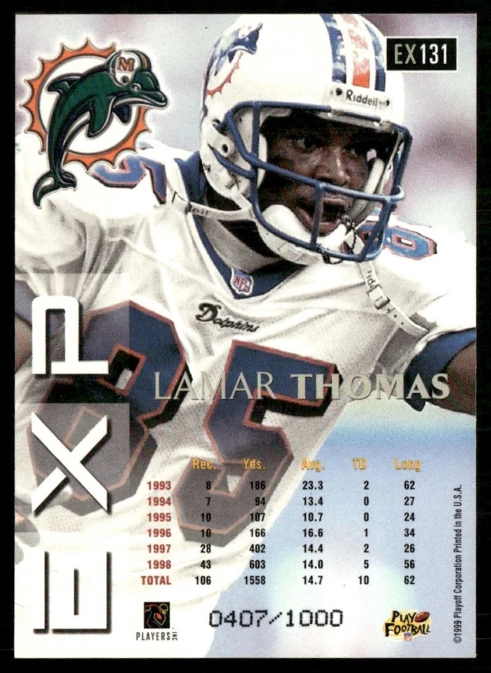 1999 Playoff Prestige EXP Reflections Gold Lamar Thomas /1000 #EX131 - Image 2 of 2