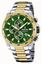 Festina F20562/3 Chrono Sport Men's Watch – Green Dial, Two-Tone Steel, 45mm
