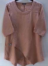Sahara 100% Linen Tunic Top Size S Peach Coral Asymmetric Lagenlook Summer