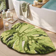 Green Monstera Leaf Bathroom Rug 22"x35", Non Slip Bath Mat