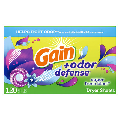 Gain Odor Defense Dryer Sheets Super Fresh Blast 120 Count Softens and Freshens