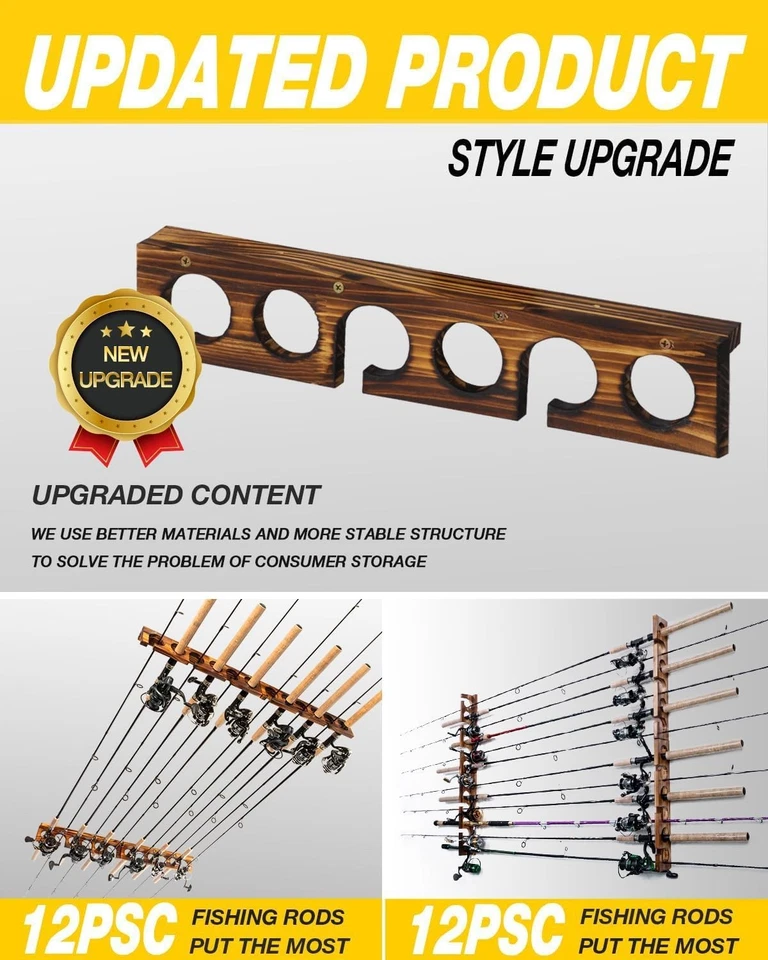 Ghosthorn tiene capacidad para 12 cañas caña de pescar bastidores de pared o 2 juegos, marrón  Foto 3 de 4