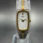 Seiko Tank Watch Women 13mm Gold Dial Gold Tone Rectangle 2E20-6319 New Battery9