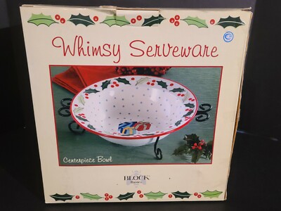 NEW Christmas Themed Block Basics Whimsy Large Centerpiece Serving Bowl w/Stand