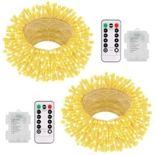 2 Pack String Lights Battery Powered 100 LED 33Ft Fairy String Lights Remote ...