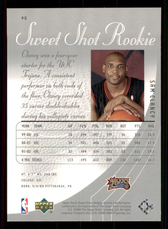 2002-03 Sweet Shot #95 Sam Clancy RC /999 - Image 2 of 2