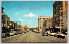 Cherry Street Looking North 1950's cars SS Cafeteria Macon GA Postcard M18
