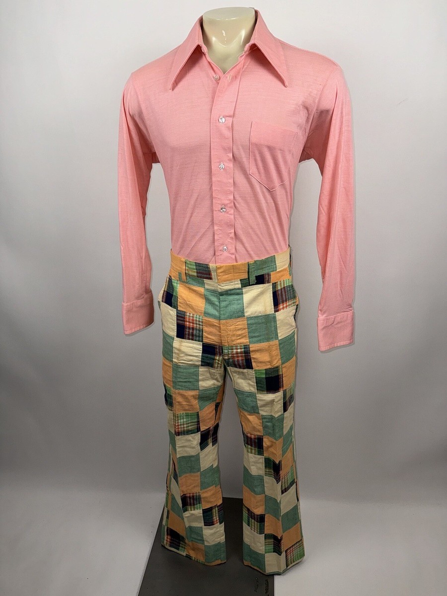 Vtg 60s 70s Patchwork Pants Mens 35 29 Madras Plaid Cotton Vtg 60s 70s Patchwork Pants Mens 35 29 Madras Plaid Cotton