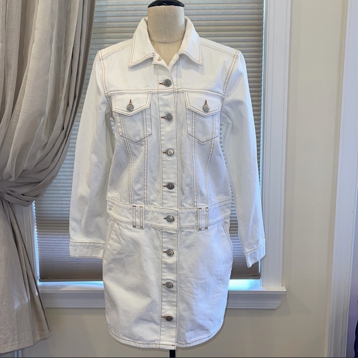 ganni white denim dress GANNI Broderie Anglaise Denim Mini Dress