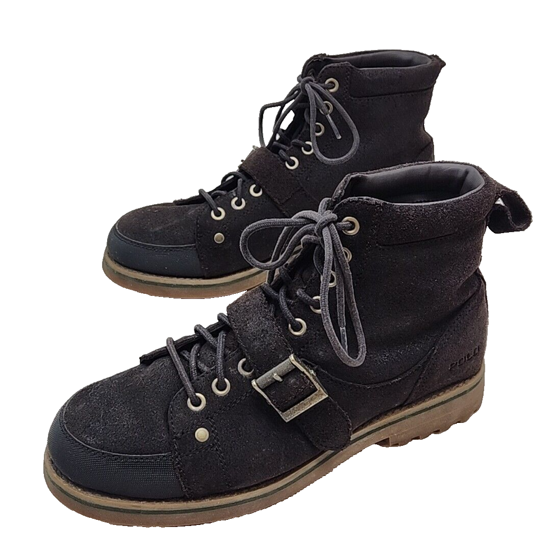 SAOLA Stivali Ralph Lauren Mcalton escursionismo pelle scamosciata marrone taglia 9 5D suola alla caviglia