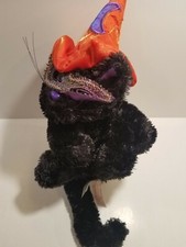 Vintage Dan Dee Plush Halloween Black Cat with Orange Witch Hat
