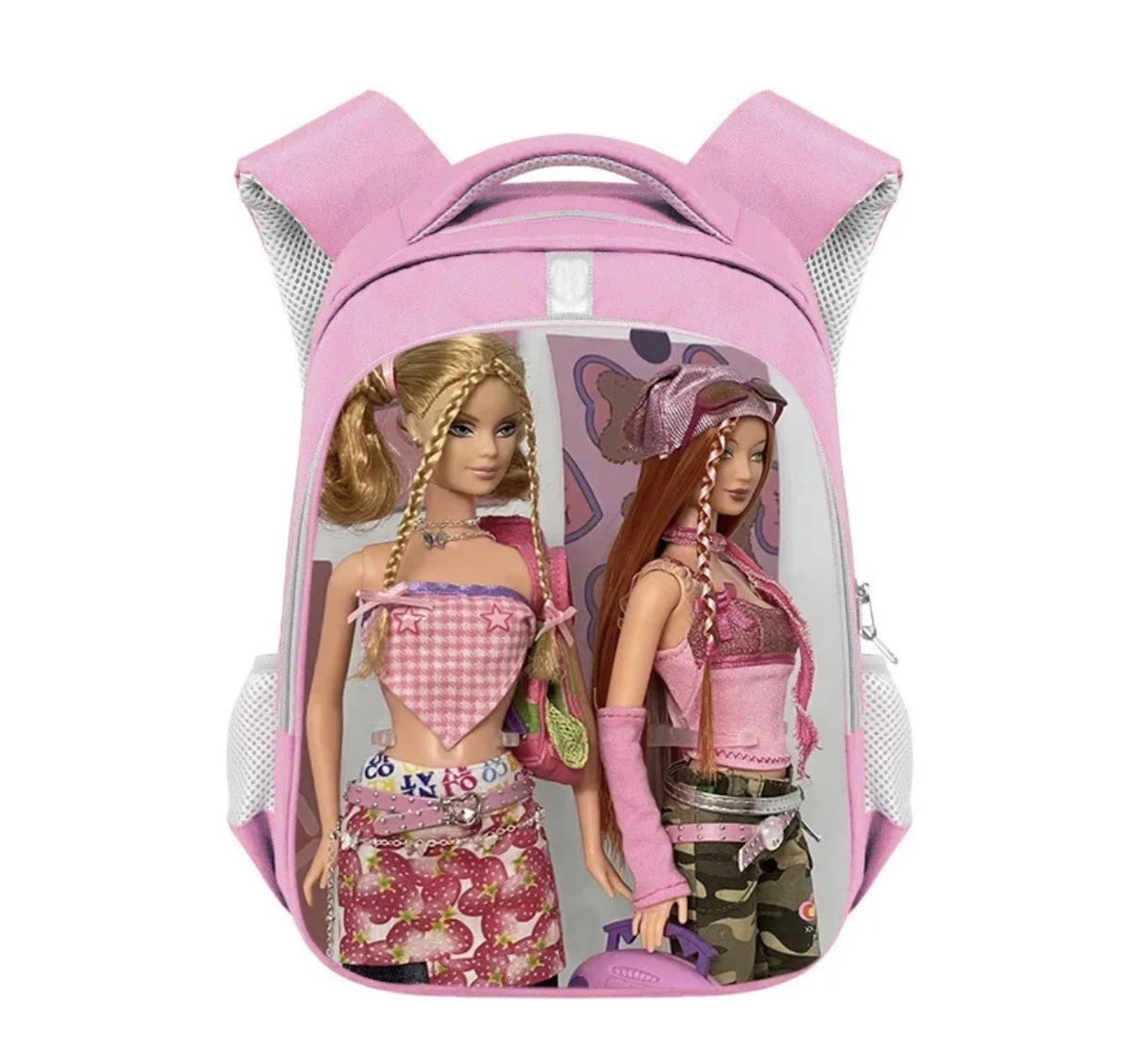 Vintage Barbie School Book Bag Backpack Pink / Green Zipper Pockets w/ Flower Vintage Barbie Back Pack, 90 main image 4