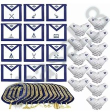 Masonic Blue Lodge Officer Aprons, Chain Collar with jewel,Glove Set Pack of 12