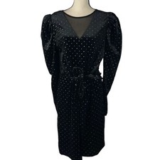 INC International Concepts X-Large Velour Dress Puff Sleeve Stretch Polka Dot