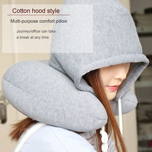 1XSoft Comfortable Hooded Neck Travel Pillow U Shape Airplane Pillow with Hoodie - Picture 2 of 9