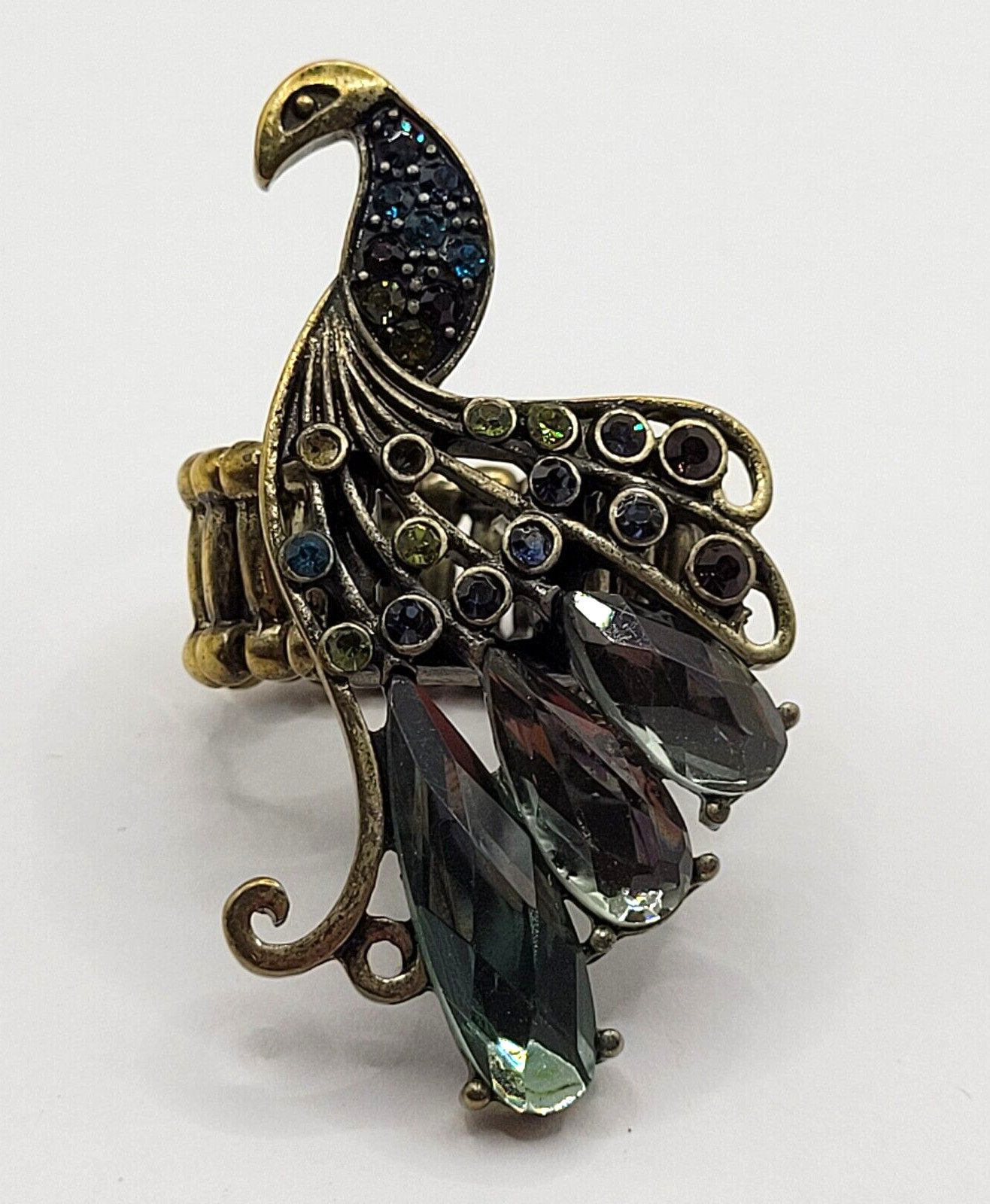 Peacock Stretch Ring Multi Colored Rhinestones An… - image 2