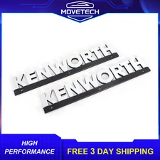 2x Chrome & Black Kenworth Truck 14" Wordmark Emblem Name Plate Plastic Logo 