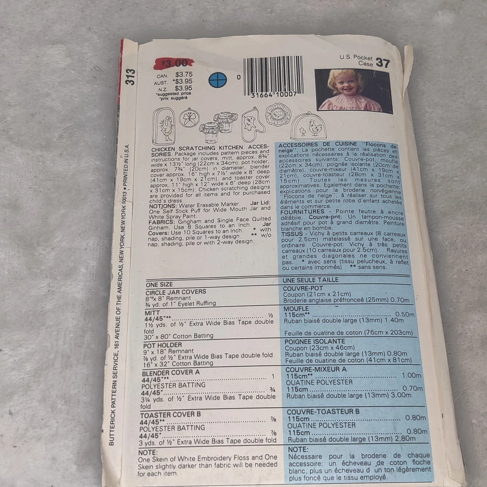 Sewing Pattern CUT Complete Butterick 313 vintage kitchen crafts - Image 3 of 4