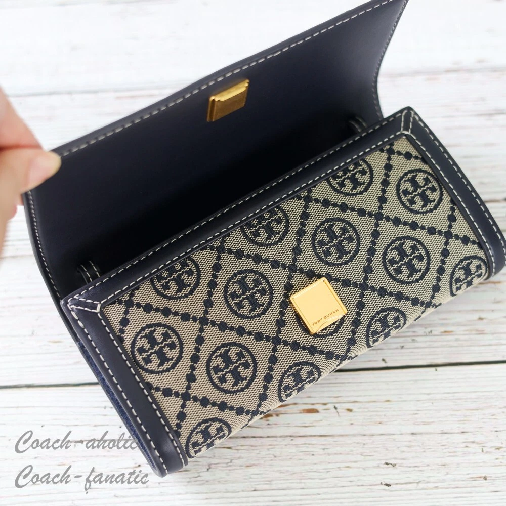 Borsa a tracolla Tory Burch T monogramma Jacquard nuova con etichette in blu navy Tory