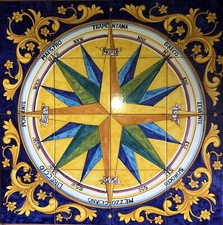 Pannello Decorato A Mano 80x80 Rosa Dei Venti Piastrelle ceramica Vietri