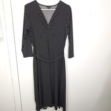 Talbots Dress Womens 6 Polka Dot Gathered V Neck Tie Waist Belt Slinky Jersey