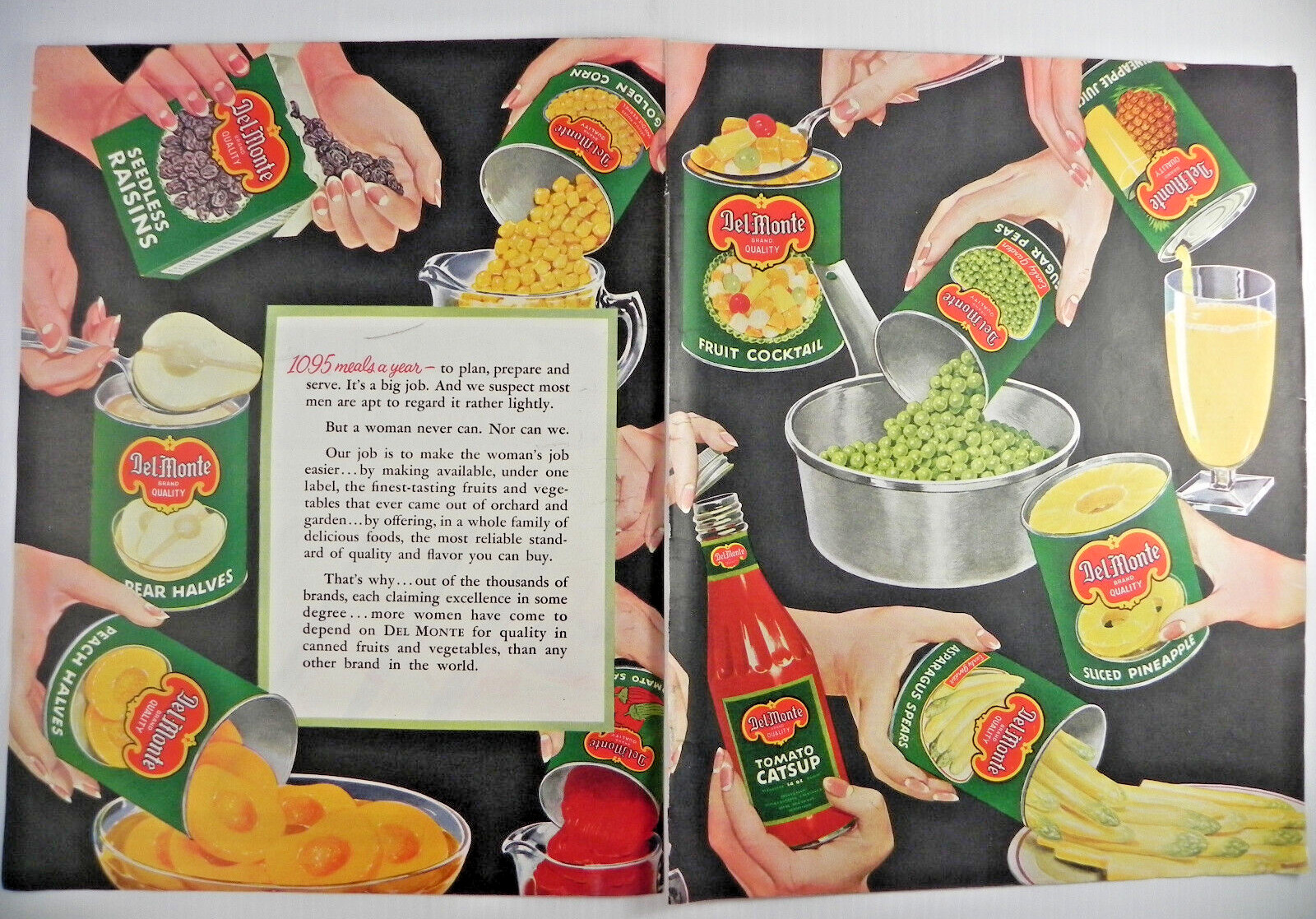 1950 Del Monte Print Ad - Attractive Double-Page Ad with Del Monte Products