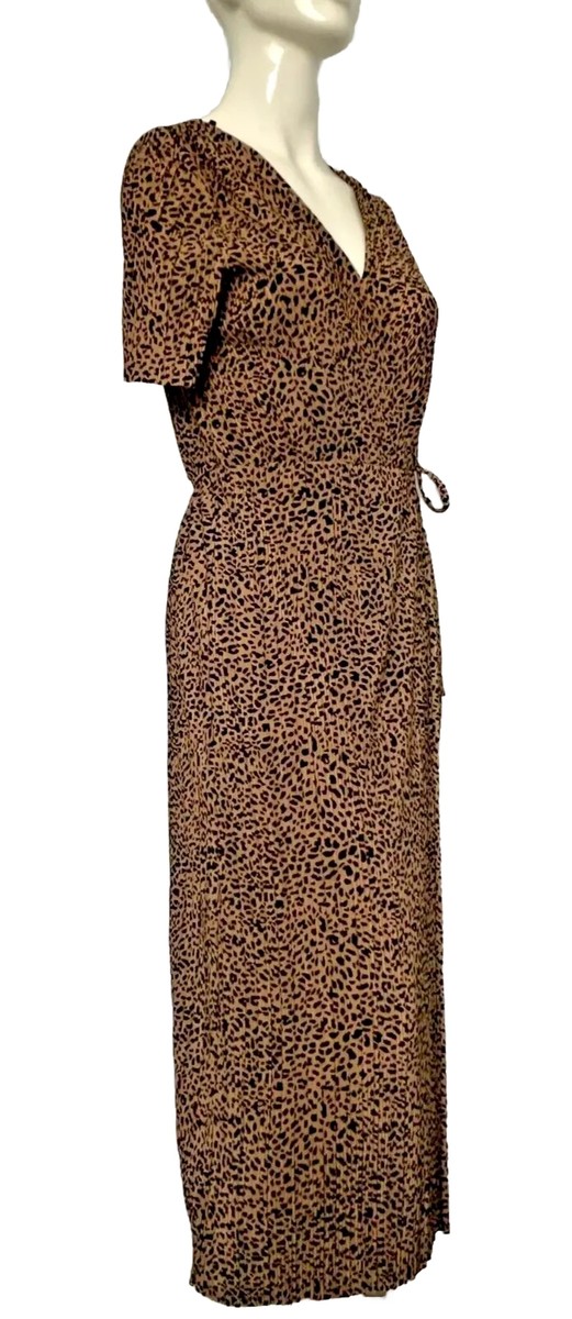 Sportsgirl Leopard Print Wrap Dress Size Small Plisse Boho Chic Work Party  Fun